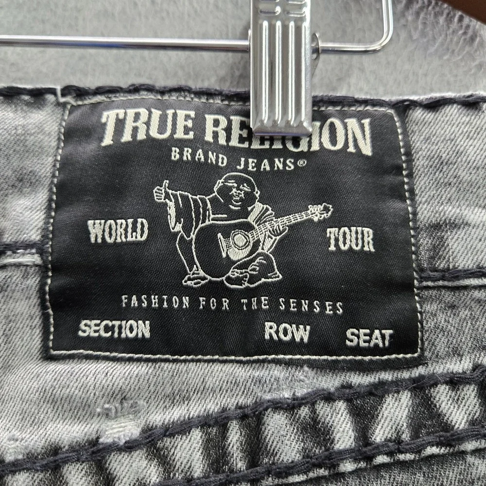True Religion Ricky Men Jeans 29 Gray Denim Super T Flap Pocket Straight Relaxed